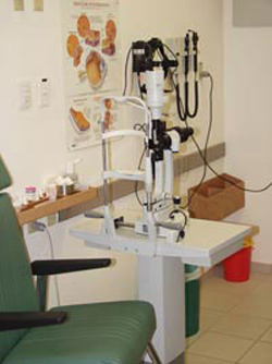 Slit-lamp photographed in an eye clinic room