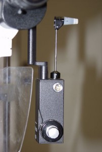 A tonometer used to measure eye pressure (intraocular pressure)
